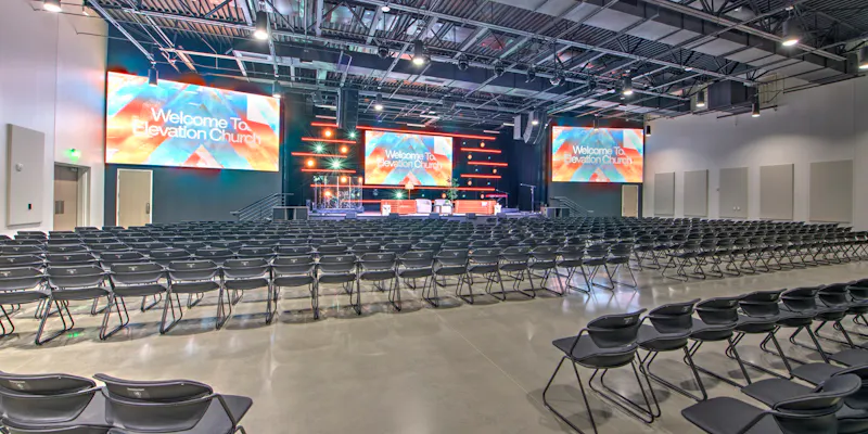 Interior view of Elevation Church in Raleigh, NC